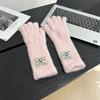 Luvas de pelúcia macias e cerosas femininas inverno pinguim cor sólida pulso longo quente à prova de frio saídas de dedo tela sensível ao toque luvas de malha