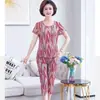 Pijama para Mãe de Meia-Idade e Idosa Feminino Verão Fino Manga Curta Calça Capri Tamanho Plus Grande Conjunto Solto de Roupas para Casa