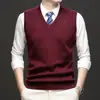 Colete de malha masculino, camisa base masculina, malha sem mangas com decote V slim fit para negócios, colete masculino, fornecimento direto da fábrica