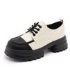 Mocasines de Piel Genuina con Suela Gruesa para Mujer, Bloques de Color, Nuevo Estilo Otoño, Cordones, Zapatos Casuales de Piel, Versátiles de Una Sola Pieza que Aumentan la Altura