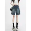 Shorts de mezclilla retro de cintura alta estilo americano para mujer, verano, pequeños, holgados, ajustados, de largo medio, pantalones rectos A-length