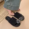Sandalias de Dedo con Suela Suave Estilo Retro para Mujer, Calzado de Verano para Exteriores, Sandalias Planas de Dedo con Fuego Artificial de Pedrería para Playa