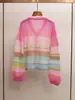 Shenzhen Nanyou Ropa Fina para Mujer Primavera Nuevo Estilo Juvenil Diseño de Moda Bloques de Color Cuello en V Cárdigan de Punto Superior