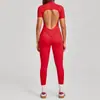 Mono de Otoño con Cuello Alto y Media Cremallera de Manga Corta para Mujer, Mono Deportivo Ajustado para Yoga que Levanta las Caderas y Moldea el Vientre 25500