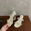Pantuflas de Tacón Grueso con Perlas Estilo Hada Francesa para Mujer, Nuevas Sandalias de Deslizamiento Bohemian con Punta Abierta para Verano 2026, para Vacaciones