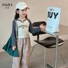 Camiseta Básica para Niña YOJIA Primavera y Otoño 2024 Nuevo Estilo Coreano Ajuste Delgado Top para Niños Medianos y Grandes Camiseta de Manga Larga con Contraste para Niños