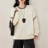 Suéter de Punto para Mujer Otoño/Invierno 2026 Bloques de Color Blanco y Negro Borde Redondo Estilo Coreano Simple Versátil Holgado Estilo Perezoso