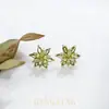 Aretes de Moda con Zirconia Verde Oliva Flor de Hielo Estilo Bosque, Diseño de Flor Tridimensional Fresco y de Alta Gama, Clips para Orejas Espirales para Mujer