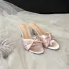 Sandálias Femininas da Moda Novo Estilo 2026 Verão Sapatos de Salto Alto com Laço Francês Bico Aberto Salto Fino Mules