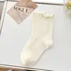 Meias Brancas para Mulheres, Estilo Fino de Verão, Resistentes a Odores, Meias Respiráveis de Malha na Altura da Panturrilha, Adequadas para Sapatos Birkenstock, Borda de Renda, Meias Longas 100% Algodão, Meias Largas