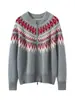 Cárdigan de cachemira jacquard Fair Isle cálido y engrosado con cremallera, suéter de capa base de bloque de color con cuello redondo para mujer, nuevo estilo Otoño Invierno
