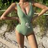 Traje de baño Estilo Europeo y Americano Sexy Falda de Baño Conservador para Mujer Traje de Baño de Color Sólido Lazo Cuello en V Una Pieza Nailon de Alta Elasticidad Traje de Baño de Una Pieza