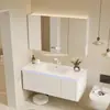 Mueble de baño inteligente con espejo, lavabo cerámico integrado de esquina redondeada minimalista, gabinete para lavabo, gabinete de baño, combinación de gabinete para lavamanos