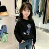 Blusa Estilosa de Gola Redonda para Meninas na Primavera e Outono para Crianças Médias e Grandes Camiseta Versátil da Moda Camada Base para Meninas Algodão Puro Respirável Manga Longa