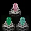 Anillo Joyería Moderno Gota de Agua Forma de Pera Corona Anillo Abierto Piedra Preciosa Colorida Lujo Ligero Al por Mayor Moda Estilo Femenino