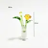 Buquê de Rosa Esmaltada Zibo Mini Arranjo de Flores Artificiais de Vidro Decoração de Mesa Artesanato Presente de Dia dos Namorados