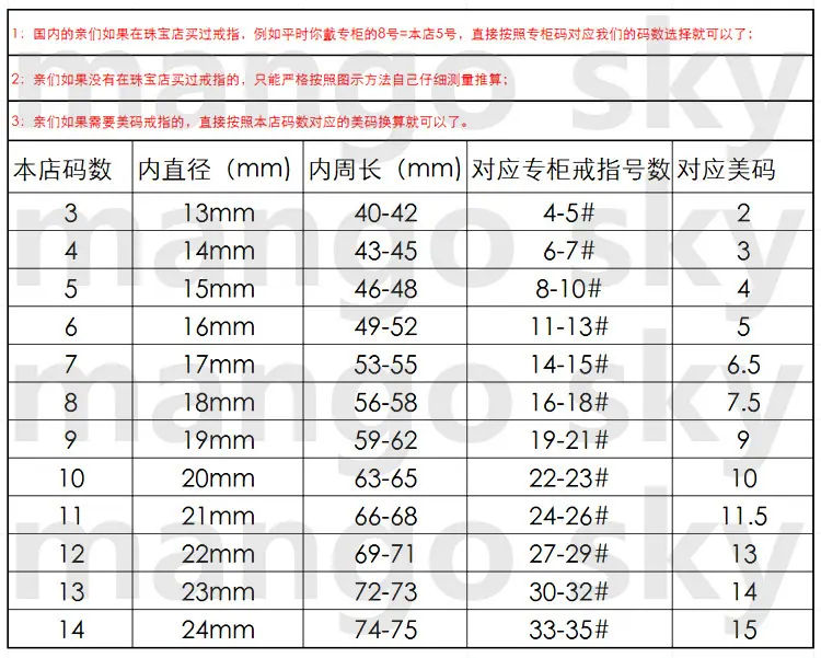 直径换算港码美码表3 华文细黑