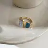 Anel de Esmalte Color-Blocking Morandi para Mulheres, Anel Aberto Retro Artístico de Nicho, Moda Única com Sensação de Luxo, Anel para o Dedo Indicador