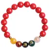 Pulseira de Cinábrio Protetora Tao Cinco Elementos para o Ano de Nascimento, Pulseira de Contas Redondas para Aumentar a Fortuna, Produto Acabado Círculo Liso, Pulseira de Cinábrio Estilo Chinês Tradicional