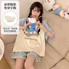 Pijama Nuevo de Verano para Mujer con Copas en el Pecho, Shorts de Manga Corta, Lindo Diseño de Perro Dóberman de Dibujos Animados, Estilo Delgado, Conjunto de Ropa de Casa para Niña