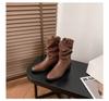 Versão Auto-Retida ~ Botas Cowboy Ocidentais de Camurça Fosca com Decote em V para Mulheres, Botas de Cano Médio Estilo Retrô, Saltos Bloco, Botas de Cano Empilhado com Visual Emagrecedor