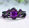 Anillo de pareja cruzado Sanjie de comercio transfronterizo europeo y americano retro de moda, anillo de rubí, ramas de rosa negra, par cruzado