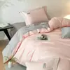 Luxo Leve Simples Estilo Nórdico Conjunto Completo de Roupa de Cama de Algodão Jogo de Quatro Peças Cor Sólida Toque de Luxo Lençol de Algodão Capa de Edredom Roupa de Cama para Quatro Estações