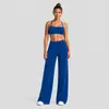 Conjunto de ropa de yoga transfronterizo con sujetador deportivo de cuello halter, conjunto de pantalones deportivos rectos holgados con cintura alta plegable para correr