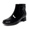Botines de punta redonda, Botas Martin para mujer, Otoño e Invierno 2026, Hebilla cuadrada, Pedrería, Tacón grueso, Botas de cuero para mujer, Forro de felpa, Zapatos de algodón cálidos, Botas de algodón