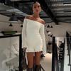 Vestido de Noche Sexy con Cuello de un Hombro Descubierto de Manga Larga Slim para Otoño e Invierno para Mujer Europeo y Americano Transfronterizo Vestido con Volantes