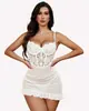 Lencería Sexy Transparente Europea y Americana de Amazon Sexy Hueca de Encaje Falda de Tirantes Transparente Pijama Ajustado Push-Up