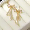 Pendientes Brillantes de Zirconia con Lazo, de Alta Gama, Modernos y Elegantes Pendientes Largos, Joyería para Orejas Romántica Estilo Hada
