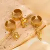 Anel com Pingente de Animal Marinho Design Retrô de Nicho Transfronteiriço Aço Titânio Banhado a Ouro 18K Moda Anel Aberto Joia