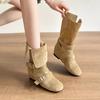 Botas Vintage de Media Caña con Hebilla para Mujer 2025 Otoño/Invierno Nuevas Botas Occidentales Versátiles Adelgazantes con Aumento de Altura Oculto Botas Martin