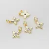 Estrella de cuatro puntas de cobre con incrustaciones de circonita de oro real que conserva el color, gota pequeña, accesorios para pulsera, collar, colgante, lujo ligero, cuatro puntas
