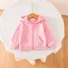 Jaqueta infantil com capuz e forro de fleece para meninas, moletom com zíper para outono e inverno, blusa com capuz de cor sólida quente para meninas