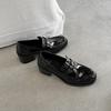Zapatos Clásicos de Cuero Negro Zapatos de Uniforme Jk Nuevos Versátiles para las Cuatro Estaciones Estilo Preppy Tacón Medio Grueso Mocasines de Cuero Patentado de Vaca