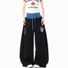 Calça Casual Masculina de Rua Americana com Cintura Dupla, Calça de Moletom Esportiva de Verão High Street com Estampa de Bandeira, Calça Larga Retro Solta