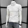 Camiseta polo masculina de manga curta, top de camiseta lisa de verão com gola virada, peça casual moderna de manga meia-manga respirável slim fit para homens