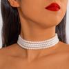 Collar de Perlas de Imitación Multicapa de Moda Europea y Americana, Elegante y de Alta Gama, Tamaño Barroco con Cuentas, Gargantilla Retro Francesa para Mujer
