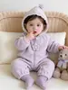 Enterizo con capucha y forro de felpa para bebé niña estilo coreano para otoño e invierno, adecuado para salir y gatear, perfecto para recién nacidos y bebés hasta un año