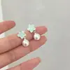 Pendientes de botón de cristal verde menta, grava, perla y estrella de mar 2026 Verano Frescos Dulces Pendientes Diseño Nicho Joyería para Orejas