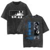 Playera Vintage Lavada Street Hip-Hop Anime Demon Slayer Ghost Blade Casual Algodón Verano Manga Corta