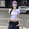 Camiseta de Manga Corta para Mujer 2026 Verano Cuello Redondo Gama Alta Ajustada Petite Corta Versátil Top Camisa Base