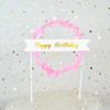 Cartão de decoração de bolo Folha Dourada inserção de card Anel de grama de rattan Mori bandeira feliz aniversário inserção de folha bolo plug-in decoração de casamento