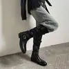 Couro Macio Lavável~Couro Sintético Botas Longas de Cavaleiro com Solado Grosso Retrô Femininas Outono Inverno Novas Botas de Cano Alto Chunky Emagrecedoras Botas Longas