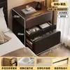 Mesita de noche de madera maciza con cerradura de huellas dactilares, Nuevo modelo 2026, Estilo de mediados de siglo, Sensación simple y de alta gama, Armario pequeño de almacenamiento para dormitorio