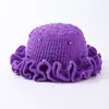 Sombrero de Pescador Tejido con Volantes de Amazon de Venta Caliente Transfronteriza, Sombrero de Perlas Hecho a Mano de Ganchillo, Sombrero de Lana con Pedrería de Colores