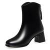 Botas de Piel Suave Suela Suave Tacón Grueso Moda Simple Elegantes Cómodas Punta Redonda Botas de Moda para Personas de Mediana Edad Cremallera Trasera Conveniente Botines para Mujer