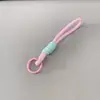 Cordón para Teléfono Móvil de Color Bloqueado de 5 mm, Estilo Corto, Correa de Muñeca Trenzada Gruesa Anudada, Cordón con Llavero de Felpa, Correa Anti-Pérdida